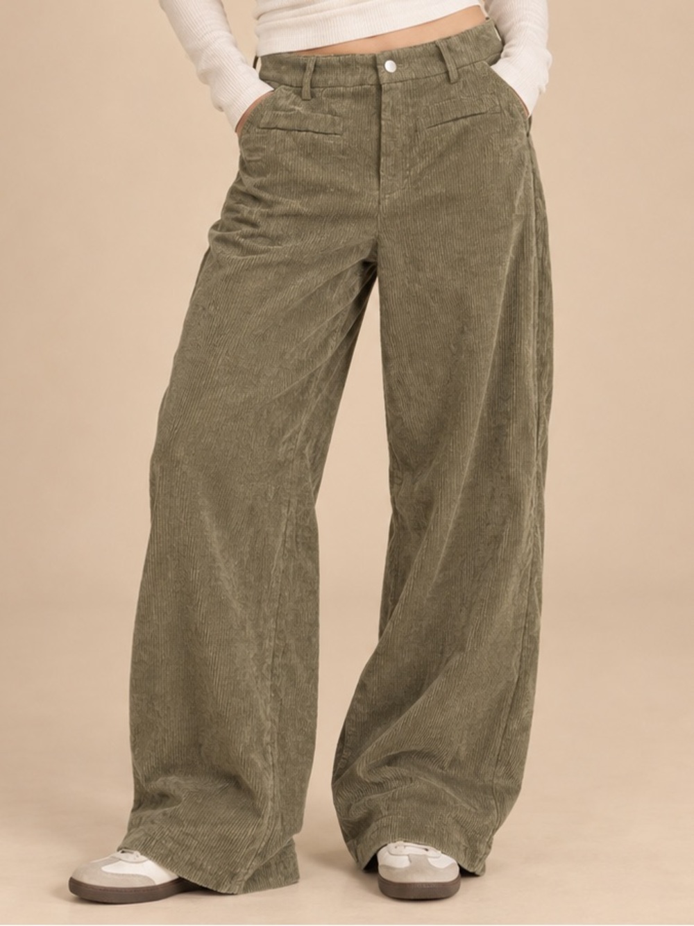 SHEIN Olive Green Corduroy Wide Leg Pants Size XS